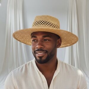 Nicol Hats Mexico Palm Straw Cowboy Hat Size M Vented Crown Western Band 15 In